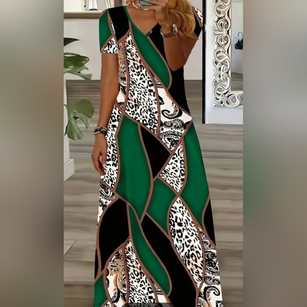 Green and Black Summer Maxi Dress